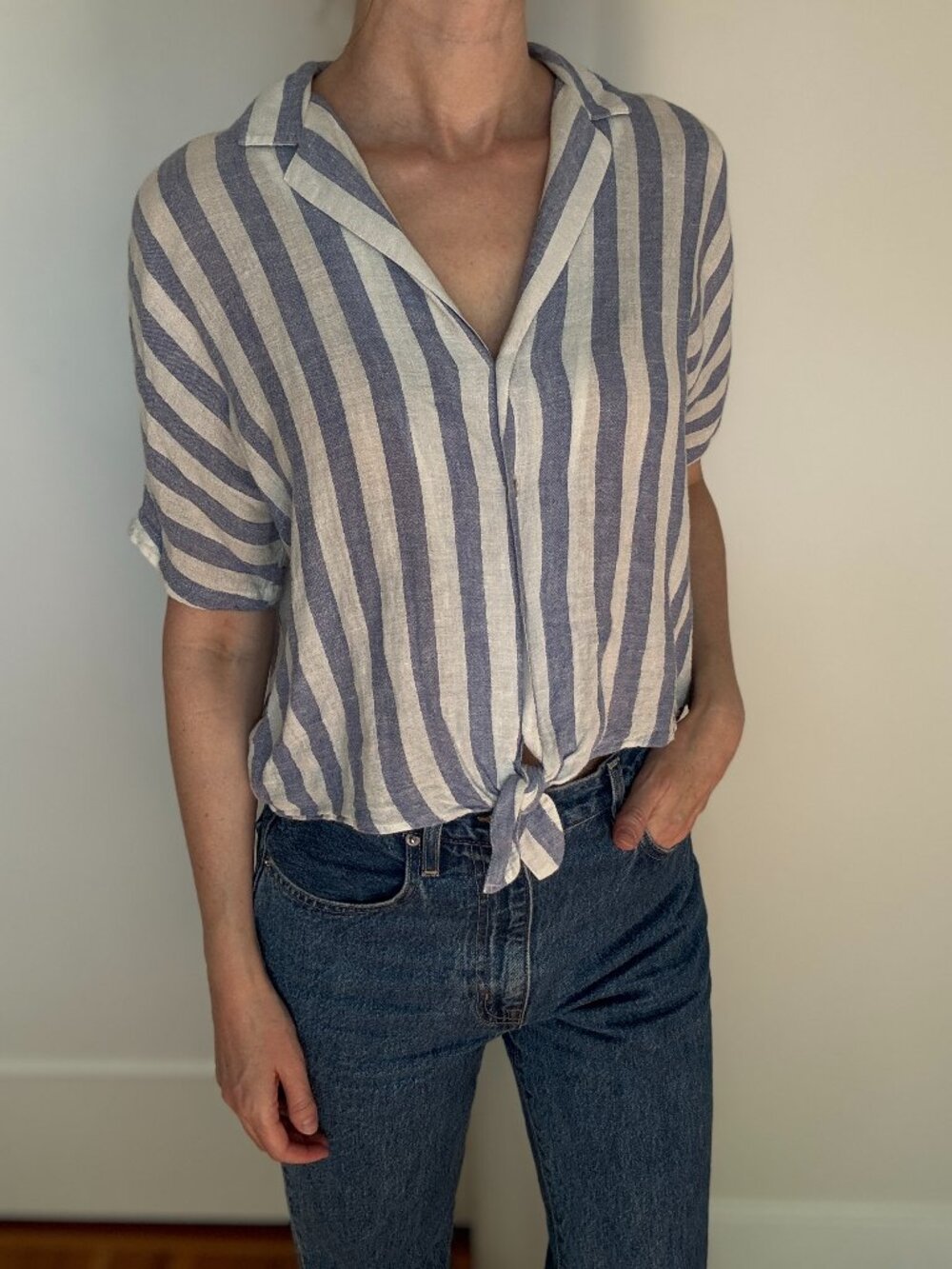Rails Marley Striped Tie Front Button Down Top (Size XS)